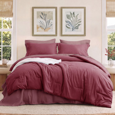Ensemble d'édredon pour lit double - ensemble de literie 7 pièces bourgogne pour toutes les saisons, lit de style bohème contrastant dans un sac avec édredon, draps, taies d'oreiller et taies décoratives