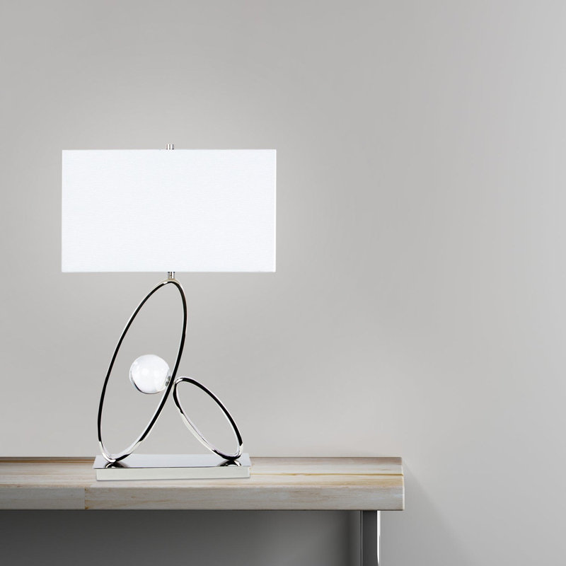 Modern White Linen Table Lamp with Chrome Finish