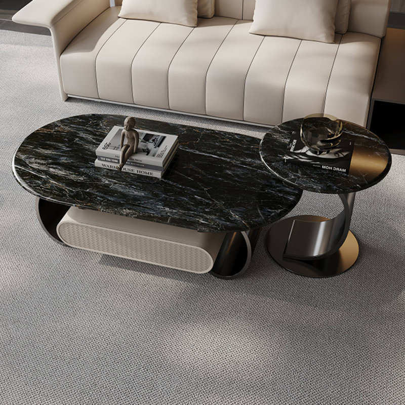 Ensemble de tables basses Modern, Plateau noir / base gris foncé, H 16,53 po x L 47,24 po x l 27,56 po