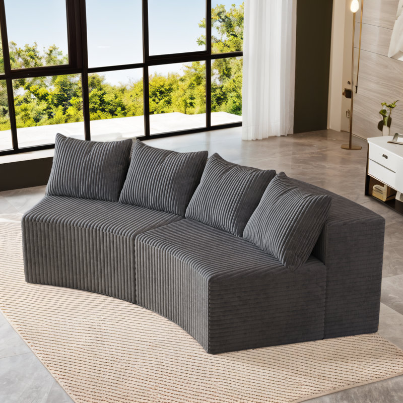 Canapé modulaire surdimensionné en velours côtelé de 90,5 po avec 4 coussins Boneless, Gris