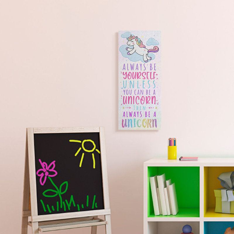 Always Be Yourself Unicorn Quote Pink Canvas Print, 20" x 48"