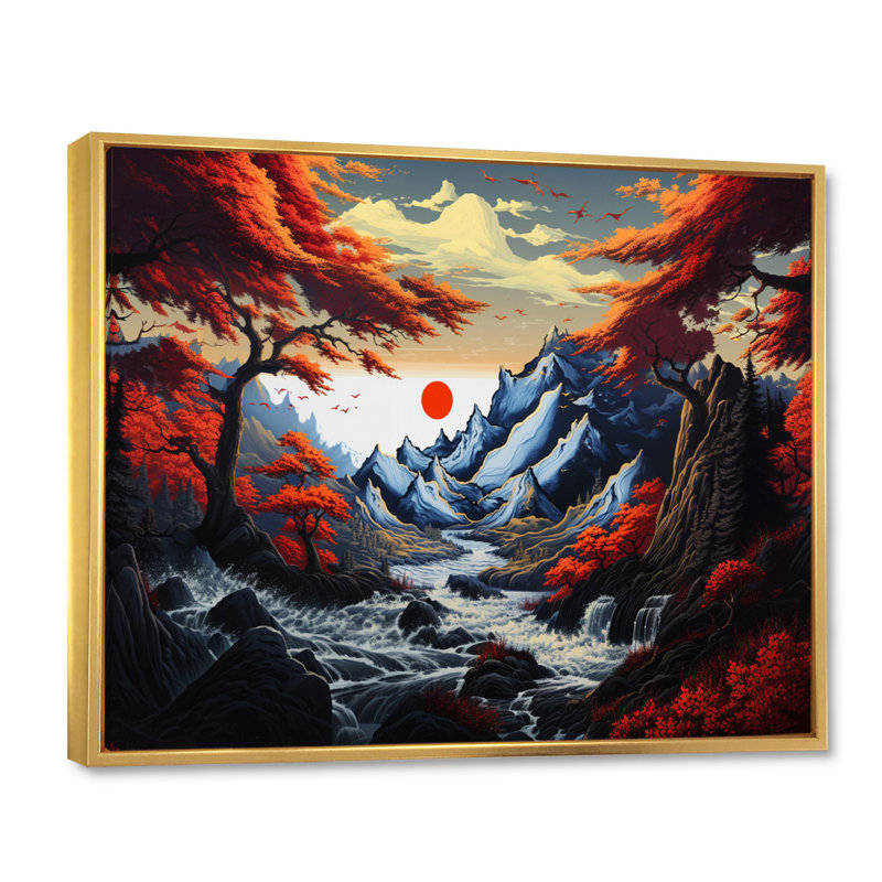 Charmant paysage asiatique sur toile, Cadre flottant doré, 12" H x 20" W