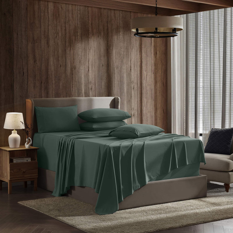 Luxury 6-Piece Double-Brushed Microfiber Deep Pocket Sheet Set – Fits Mattresses Up to 24”, Forest Green