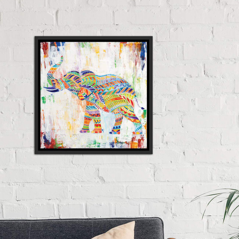« magique éléphant » par tava studios, reproduction d’art, H 26 po x l 26 po x P 1,5 po, Toile avec cadre noir