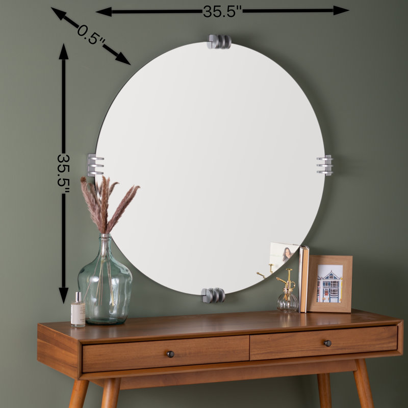 Aubrey Round Beveled Mirror, Silver
