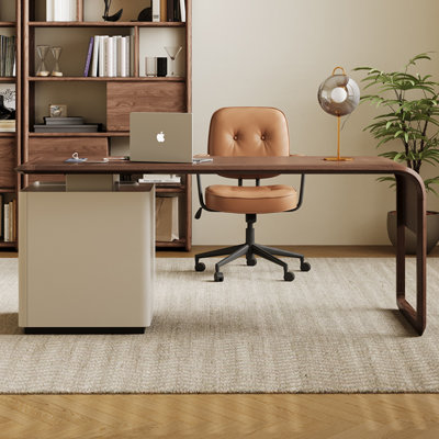 Nut-brown + White Rectangular Solid Wood desks