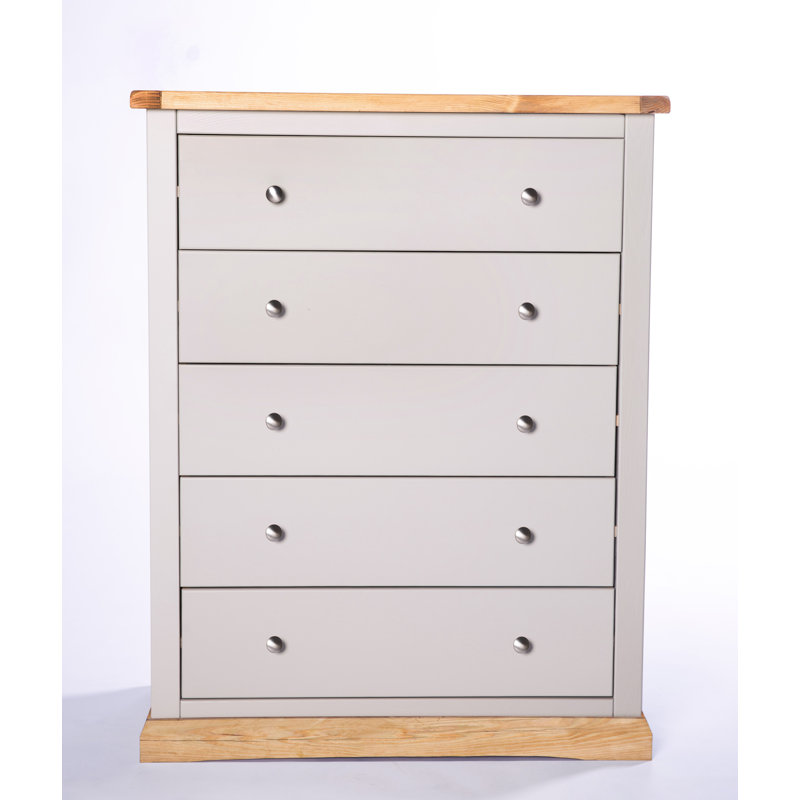 Emrich 90 cm W Chest of 5 Drawers, Grey/Wood, Chrome