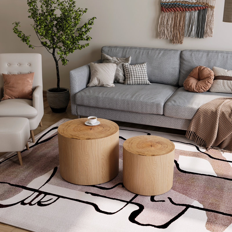 Nesting Coffee Table Set of 2, Natural Wood