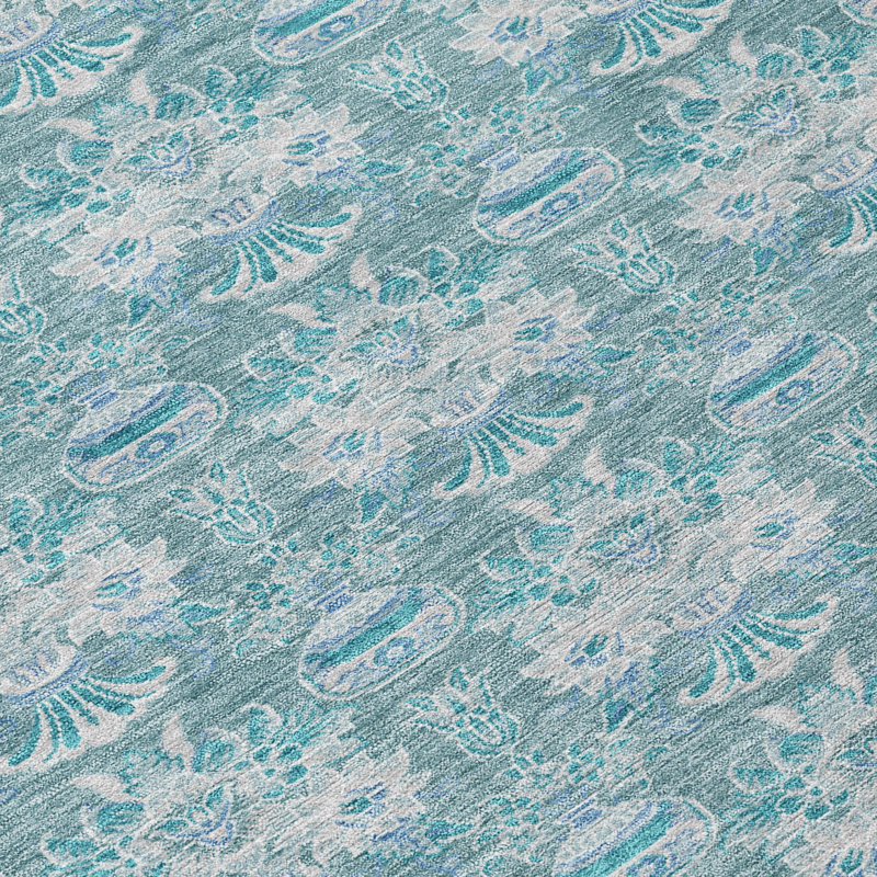 Machine Washable Indoor/Outdoor Chantille ACN2682 Floral Rug, Teal, 10' x 14'