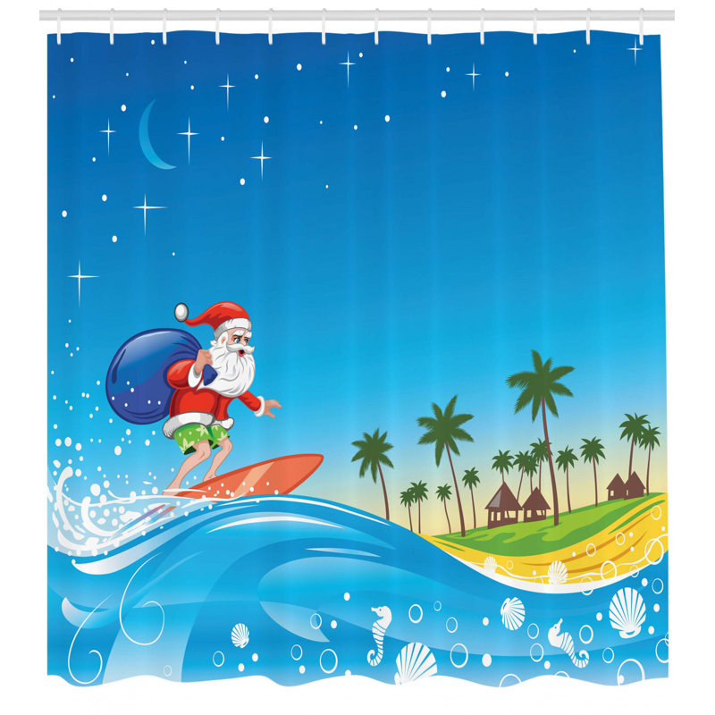 Rideau de douche à simple noël pour la navigation santa beach, H 70 po x l 69 po