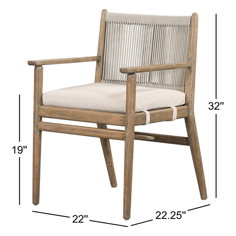 Rosen Outdoor Dining Armchair, Natural Frame/Lakin Oat Cushion
