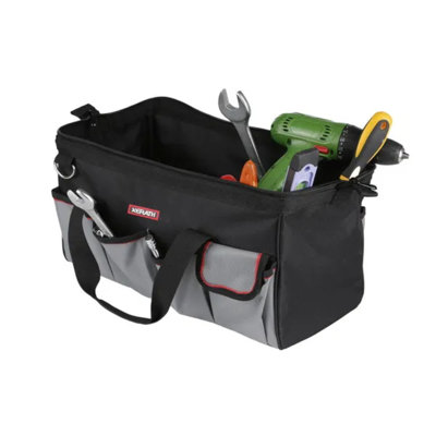 Multifunction Tool Bag – Wide Mouth Design With Reinforced Panels, Multiple Pockets & Adjustable Shoulder Strap For Hardware/automotive/electrical Tools,12 Inch