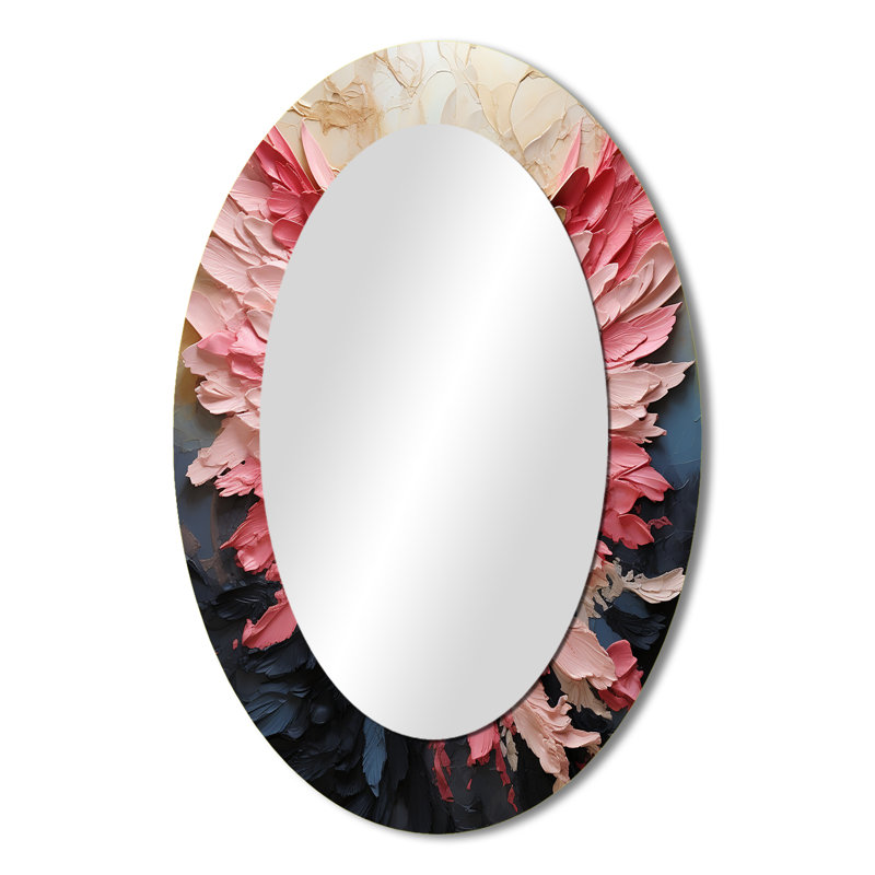 Ailes d'ange roses et dorées - décor de miroir mural ovale rose, 36 po x 24 po