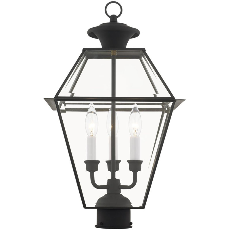 12 Inch 3 Light Outdoor Post Lantern with Clear Beveled Shade, Black