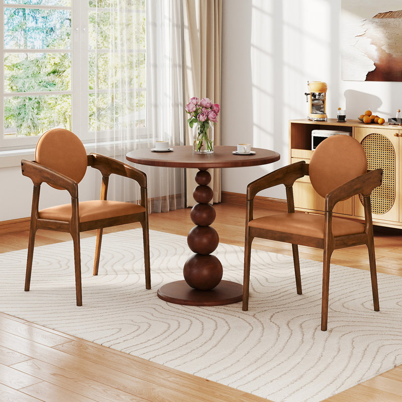 Wooden Dining Chair Set of 4 w/Rubber Wood Frame Padded Seat & Back Armrests, 4