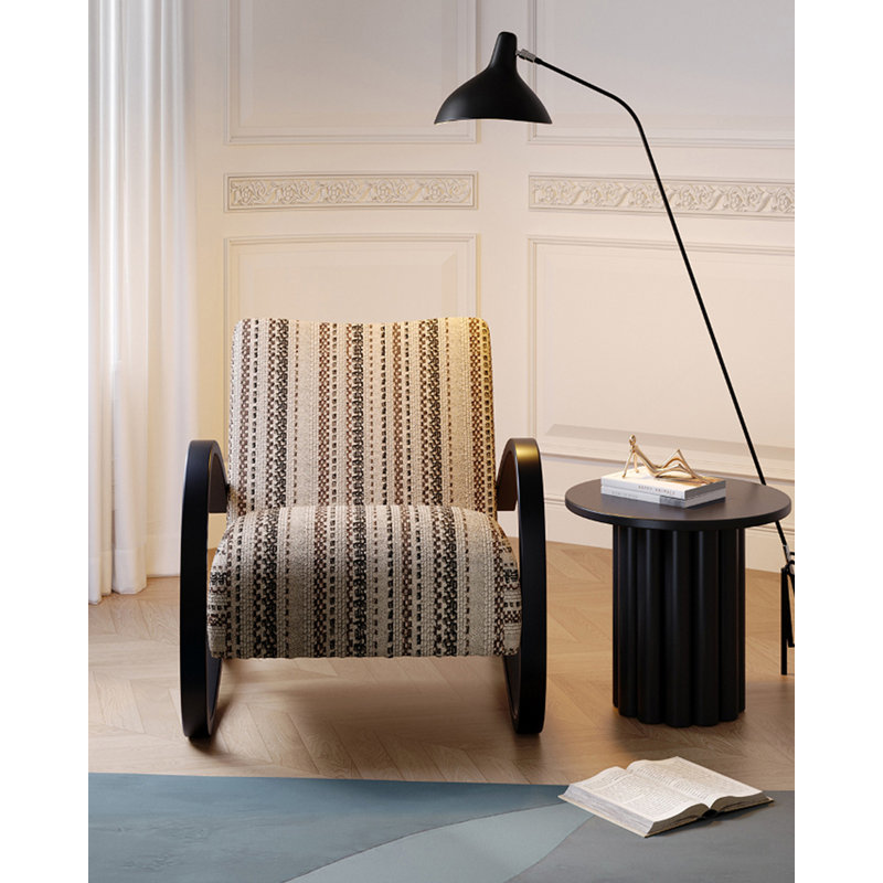 Fauteuil d'appoint vintage en tissu rayé avec structure en acier au carbone pour appartement