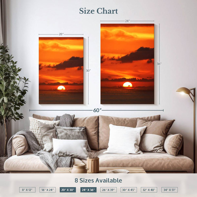 Coucher de soleil bleu océan Gillard, H 36 po x l 24 po