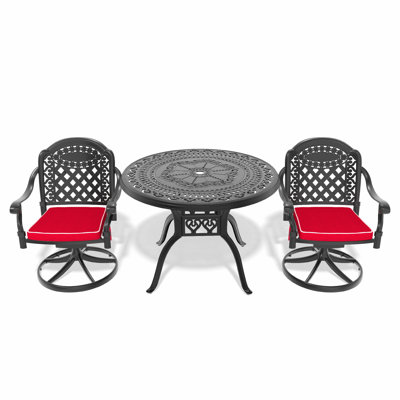 Ensemble de salle à manger 3 pièces en aluminium coulé toutes saisons comprenant 2 chaises pivotantes et une table ronde de 39,37 po