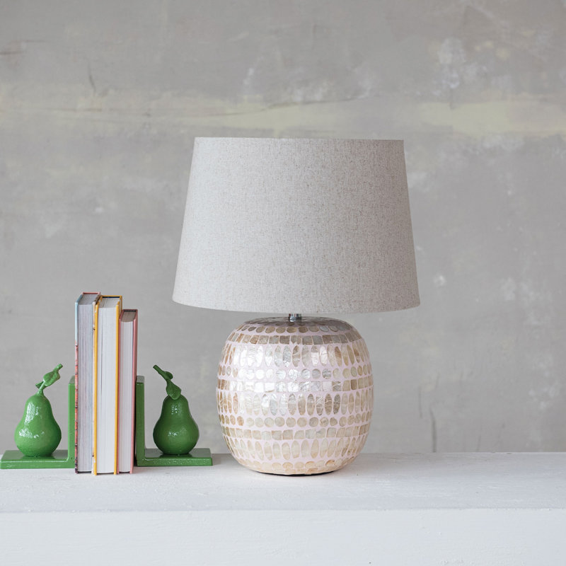 Lampe de table Capiz avec abat-jour en lin et interrupteur en ligne