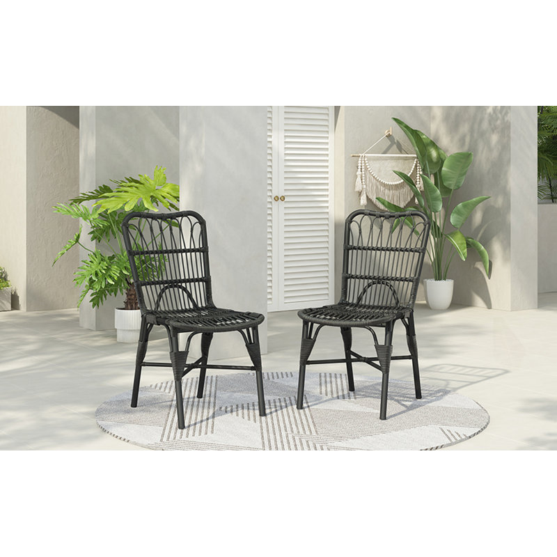Set Of 2 Outdoor Rattan Chairs, Black Gray