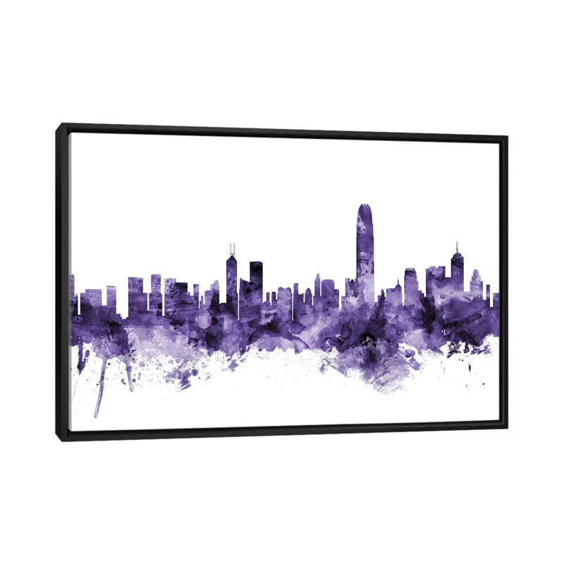 «Hong Kong Skyline» par Michael Tompsett, impression sur toile tendue, H 18 po x l 26 po x P 1,5 po, Toile avec cadre noir