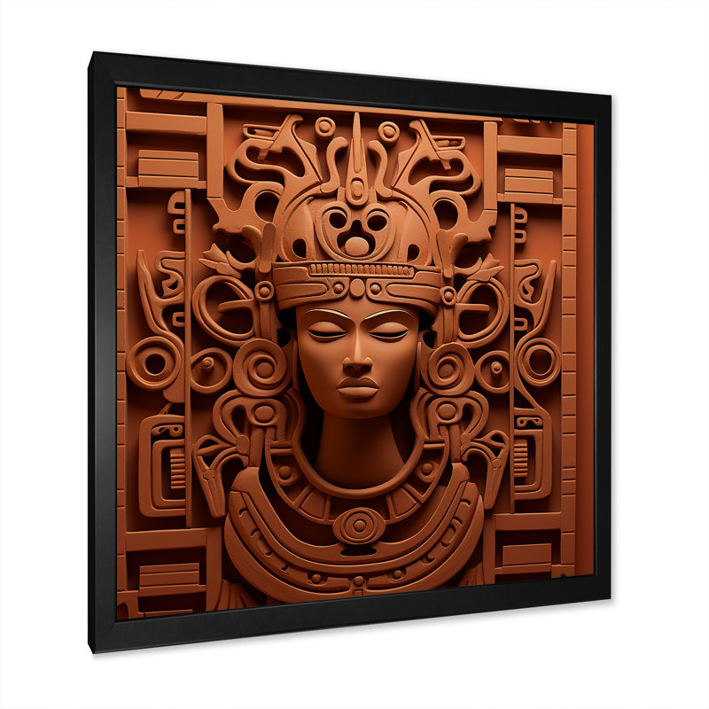 Maya Magic Aztec Mask II - Art mural mexicain, H 16 po x l 16 po x P 1 po, Cadre simple noir