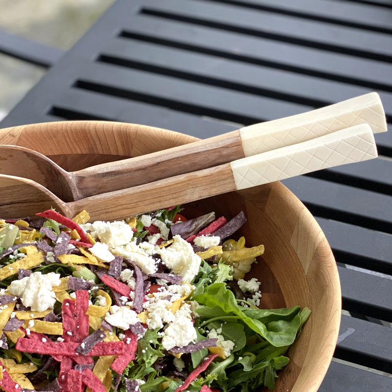 Ensemble de 2 panneaux à salade en bois olive statuette est sculptée Aria