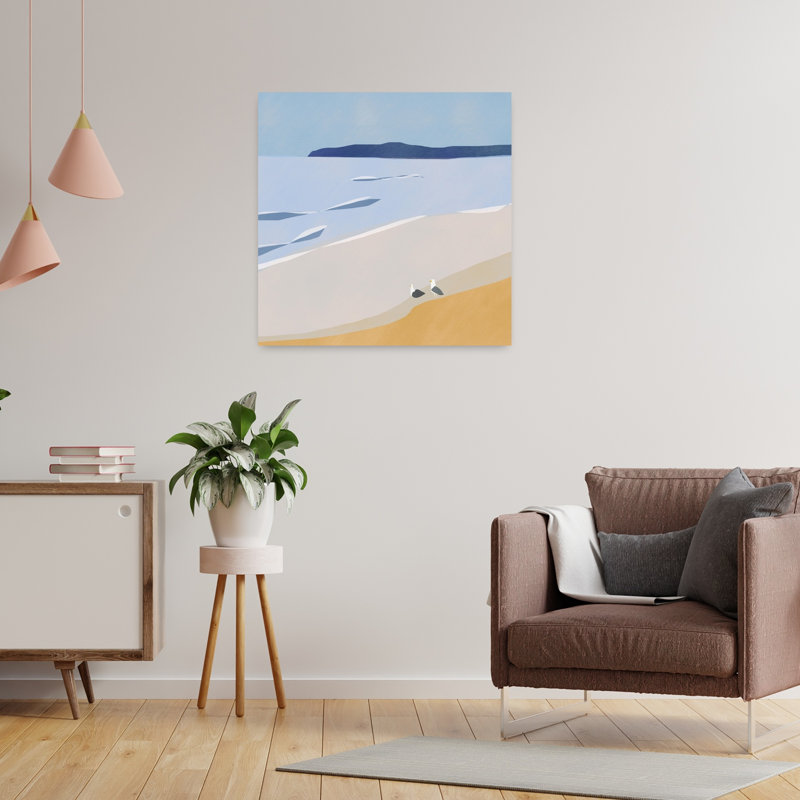 Serene Beach Seagulls Abstract Contemporary Minimalist Seagull Bird Coastal Wall Art Print 1 Piece Wrapped Canvas Wall Art