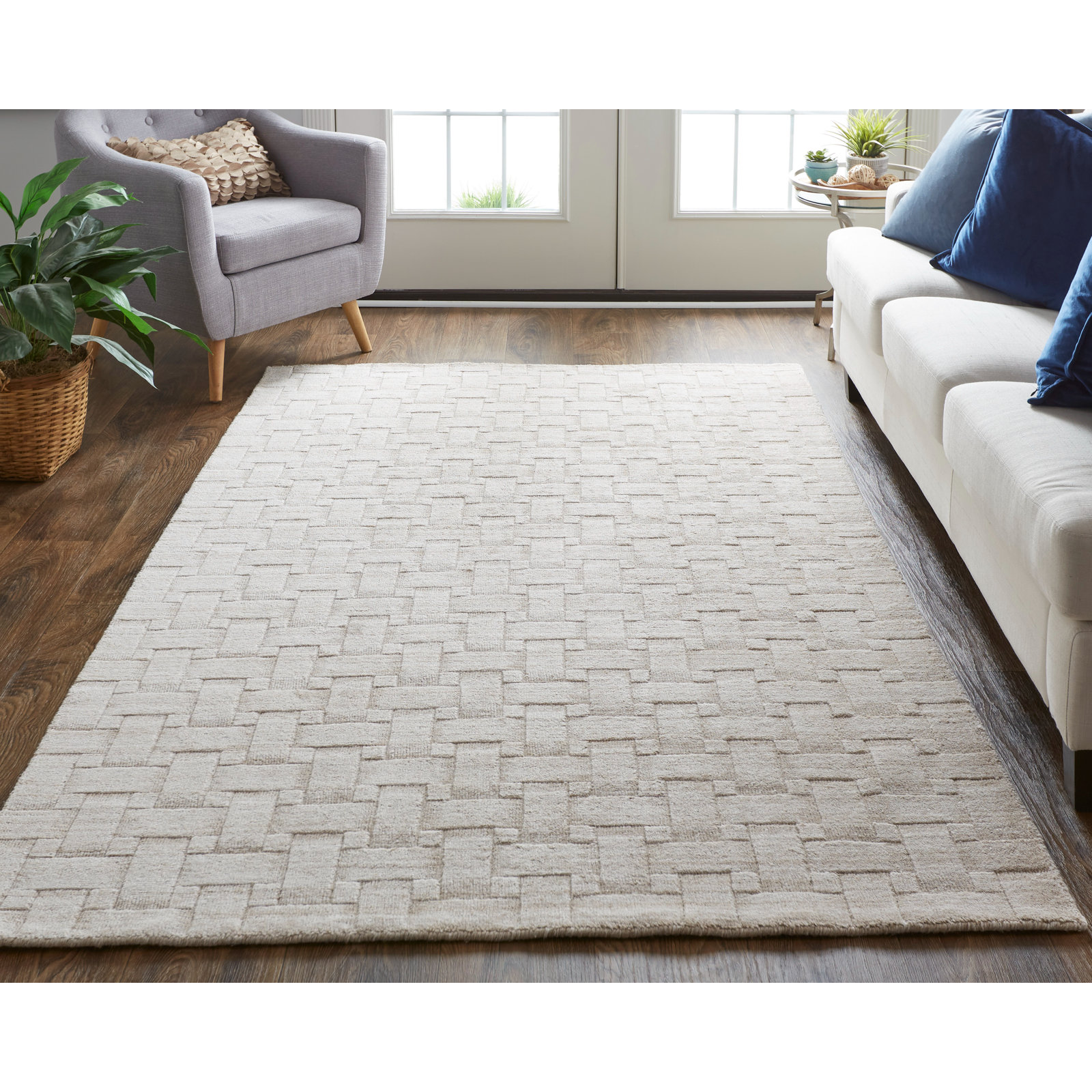 Shanta Beige Hand-Woven Geometric Viscose Rug, Rectangle 10' x 14'
