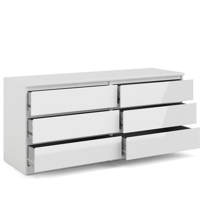 Commode double à 6 tiroirs l 60,5 po Jada, Blanc ultrabrillant