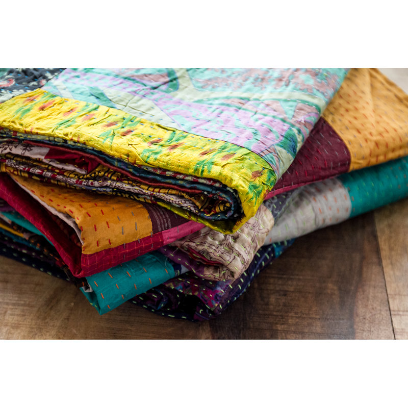 Jeté en soie Taj Hotel Home Decor Kantha | Multicolore | 50 po x 70 po