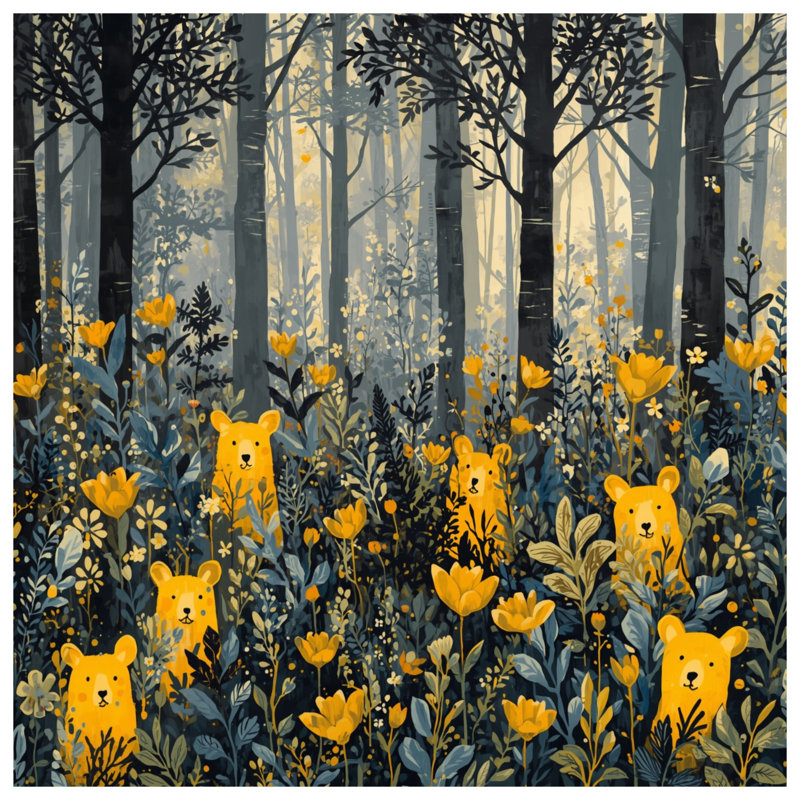 Yellow Bears In Forest Comforter, Twin