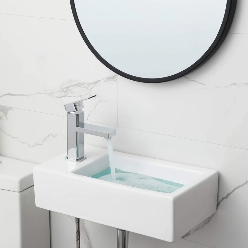 MOHOME 10'' Ceramic Rectangular Bathroom Sink, Left
