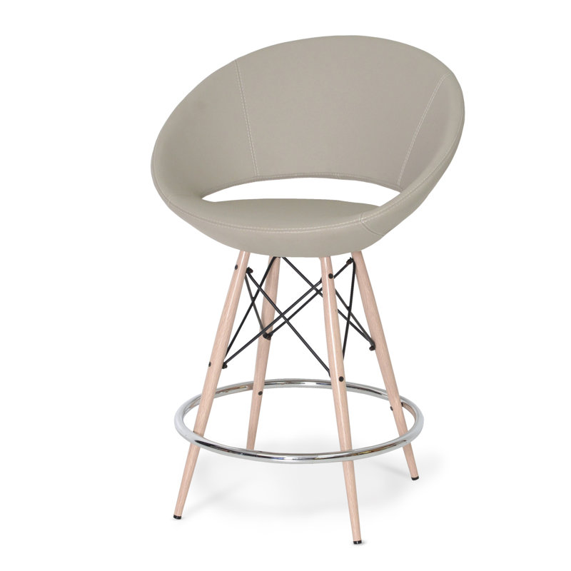 Crescent 24" Counter Stool, Natural Tubes/Chrome Wires, White/Leatherette