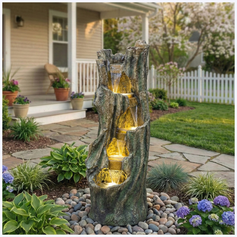 Waterfall Fountain For Outdoor Gardens And Patio Backyards Includes Energy-Efficient LED Lights And Easy Setup For Instant Relaxation