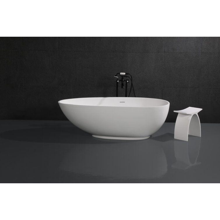 Kingston Brass Arcticstone 67-Inch Solid Surface Egg Shaped Double Ended Freestanding Tub with Drain