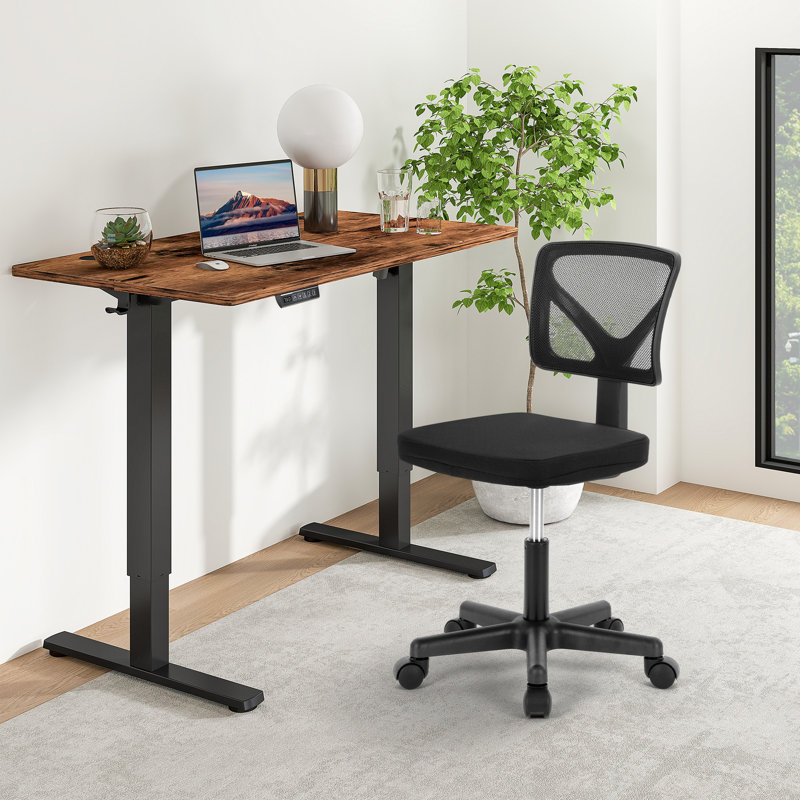 Ensemble de bureau: chaise de bureau en filet et bureau électrique, Noir / brun rustique