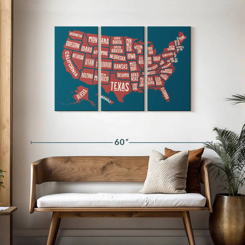 Carte des États américains d'Aliaz, H 28 po x l 45 po