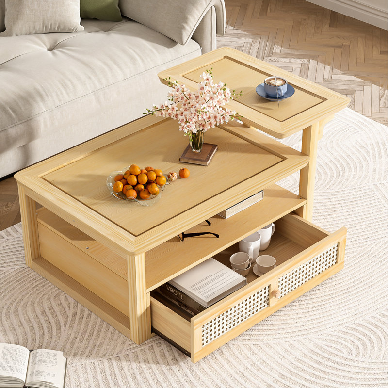 Table basse gracieuse avec tablette et rangement enchanteur, Naturel