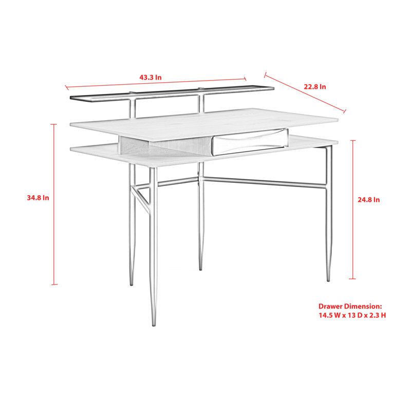 Bureau avec 1 tiroir et tablettes de rangement supérieures, Naturel / blanc