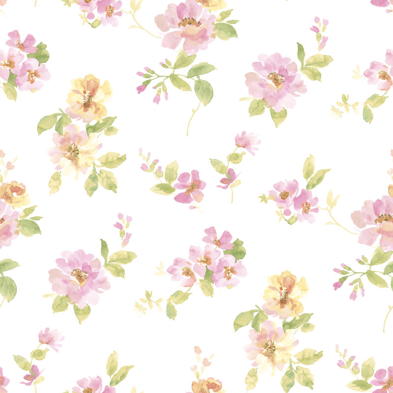 Papier peint floral 33 'x 20,5 "Sylar Watercolor, Rose