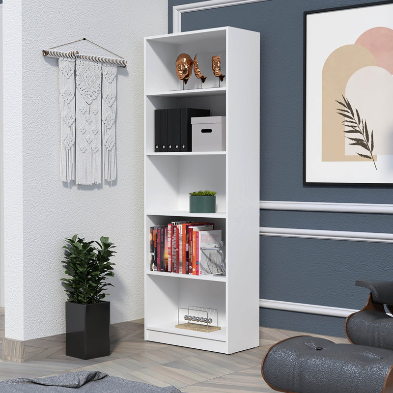 Bibliothèque à 5 tablettes, blanc - tablette fonctionnelle. 71,1 po de haut x 11,7 po de profondeur. Rehausse l'attrait visuel élégant et pratique de la bibliothèque. Hauteur Largeur. Idéal pour les espaces de vie