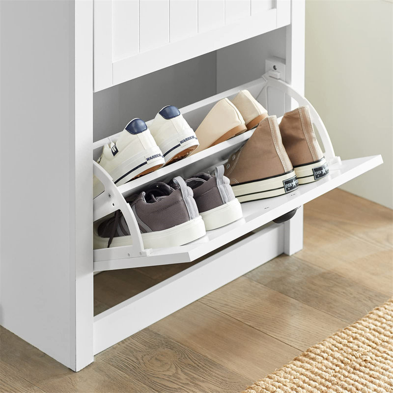 14 Pair Flip Down Shoe Storage, 110cm H x 60cm W x 24cm D, White