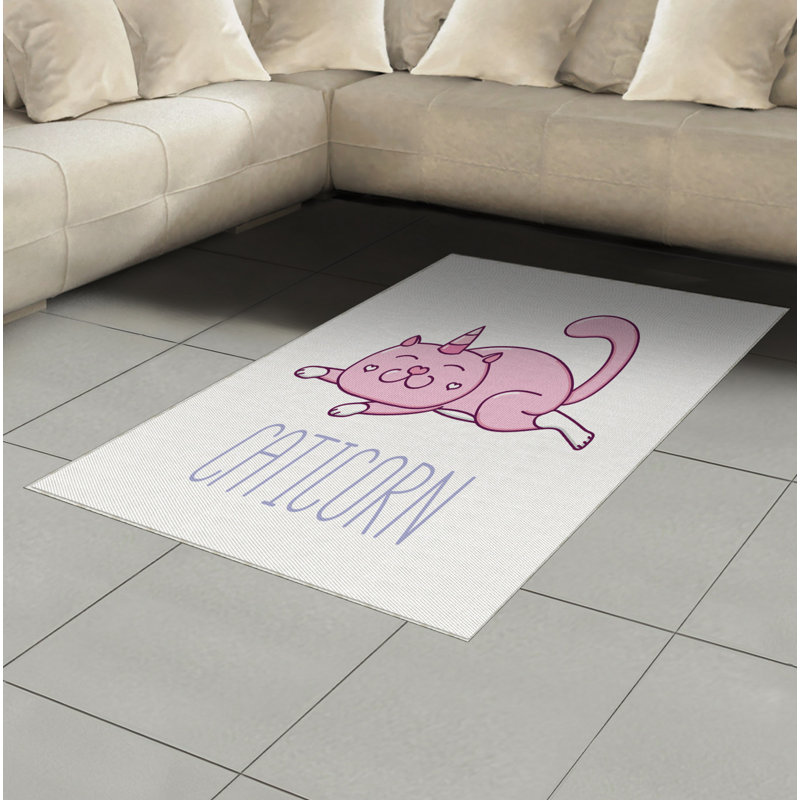 Fontenot Cat Flatweave Pink/White Area Rug, Rectangle 2'7" x 5'