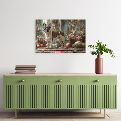 French Bulldog Easter Blooms Colorful Rustic Serene Bulldog Dog Portrait Spring Wall Art Print