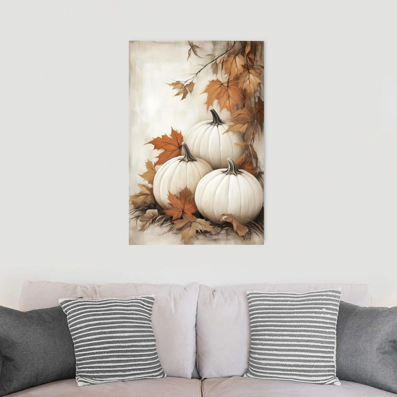Pumpkin & Maple Leaf Unframed Canvas Wall Art  24" X 36"