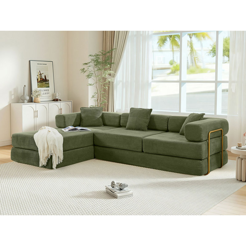 Hartwig 108" Oversized Modular Sleeper Sectional Compression Sofa Bed with Reversible Chaise, No-Assembly Floor Couch