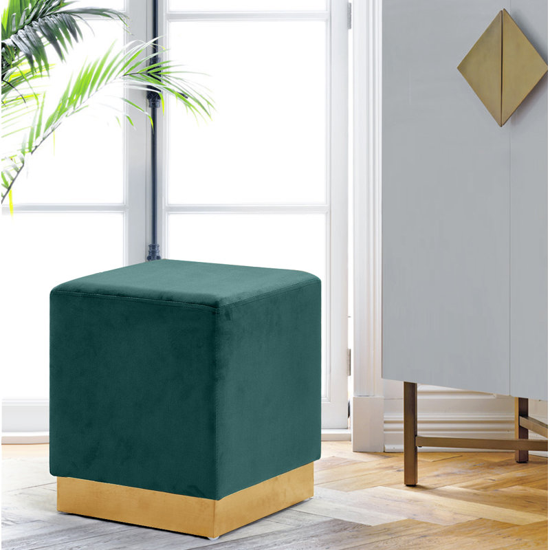 Annora Velvet Ottoman, Gold, Green Velvet