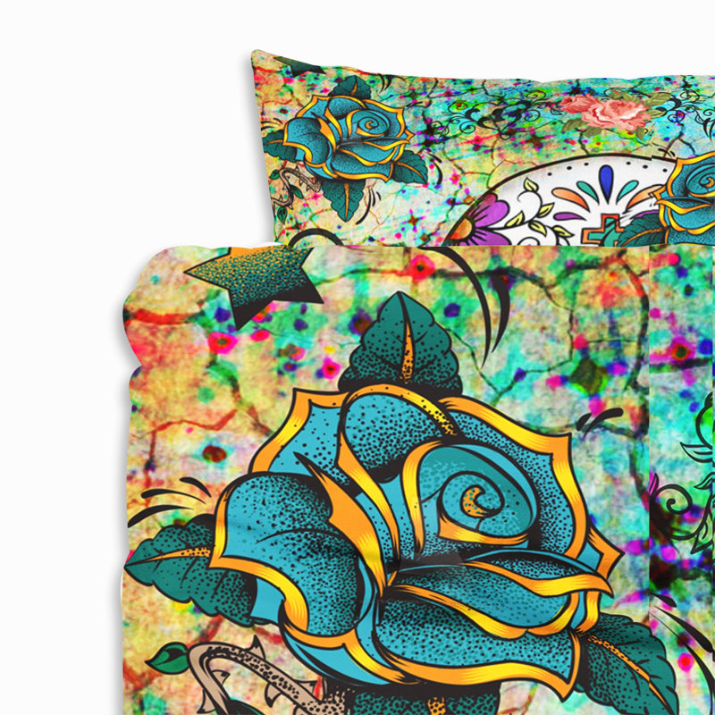 Housse de couette simple Jungle Sugar Skull, Housse de couette grand + 2 taies décoratives
