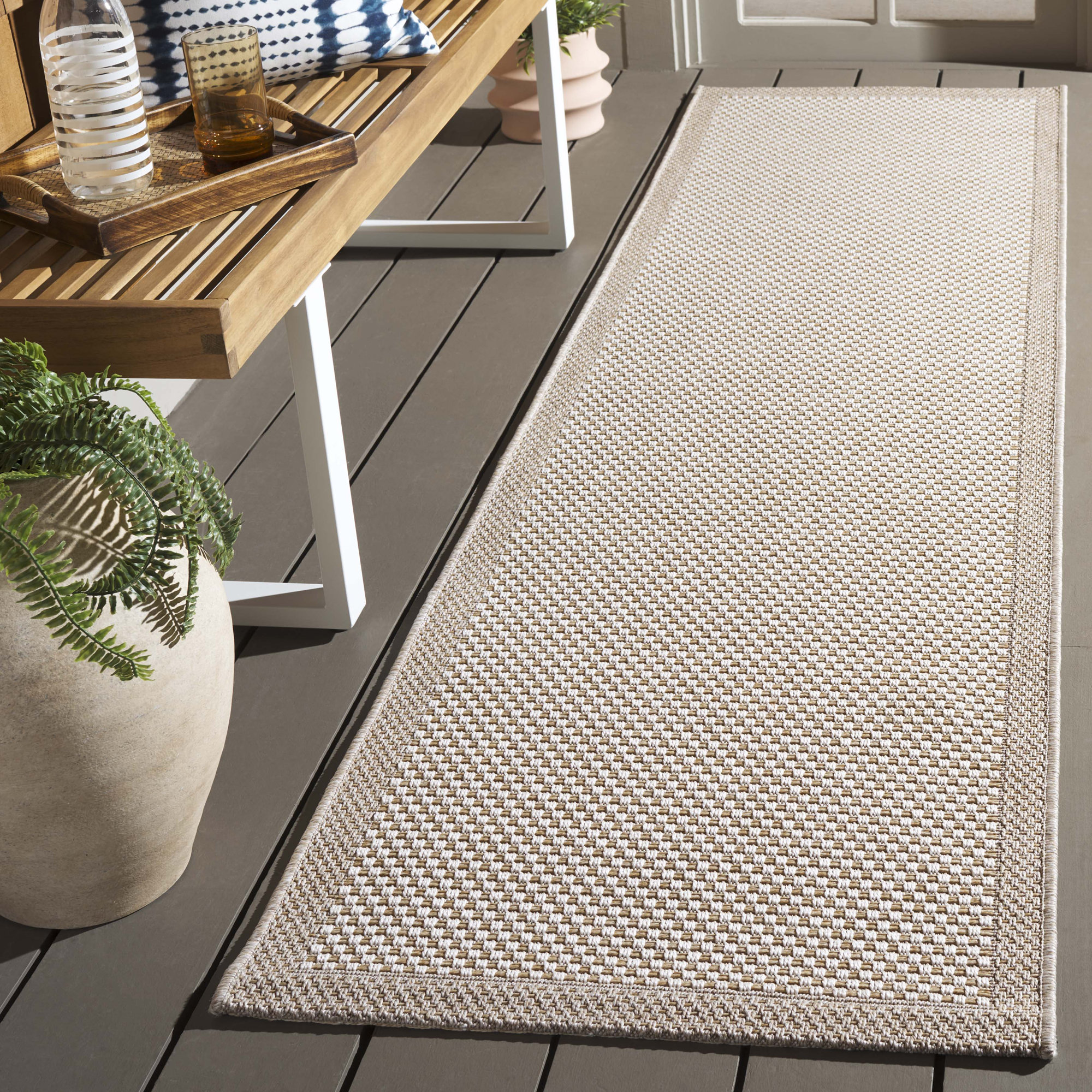 Osaka Sisal All-Weather Performance Checkered Rug, Runner 2'2" x 8'